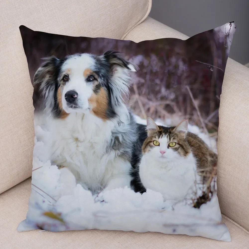 Cute Scottish Border Collie Pillowcase Dog Print Decor Pet Animal Cushion Cover Sofa