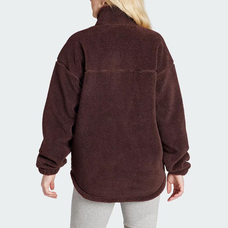 Adidas Originals Essentials Fleece Collar Long Sleeve Jacket Women Outerwear Dark-Grey Brown IM3898