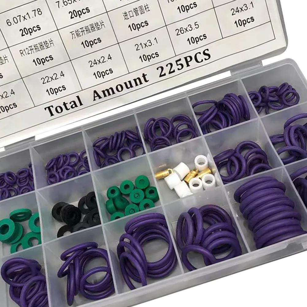 Repair O Type Ring Gaskets Automotive Car Hole Sealed Kit R22/R134a 18 Models 225pcs Set Air Conditioning UV Protection
