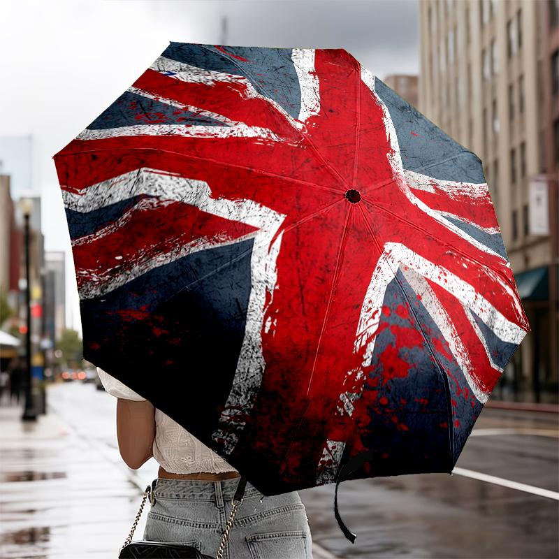 British Flag Artwork Automatic Folding Umbrella - 8-Rib Travel Umbrella with Auto Portable Case, Ideal Gift for Birthdays