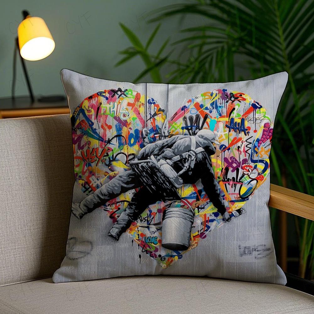 Banksy Street Graffiti Art Pillow Case Anti-Dustmite Pillowcase Invisible Zipper Silky Short Plush Sofa Cushion Cover