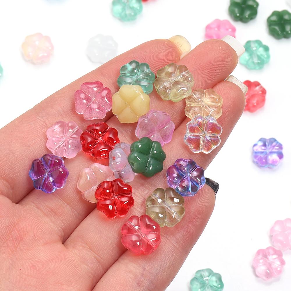 50pcs/lot 10mm Colorful Four Leaf Clover Lampwork Beads Loose Glass Beads For Jewelry Making DIY Bracelet Necklace Accessories