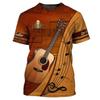 3D Fashion Music T-shirt Hoodie Short Sleeve Round Neck Rock Hip Hop Top Summer Men's T-shirt Guitar Pattern