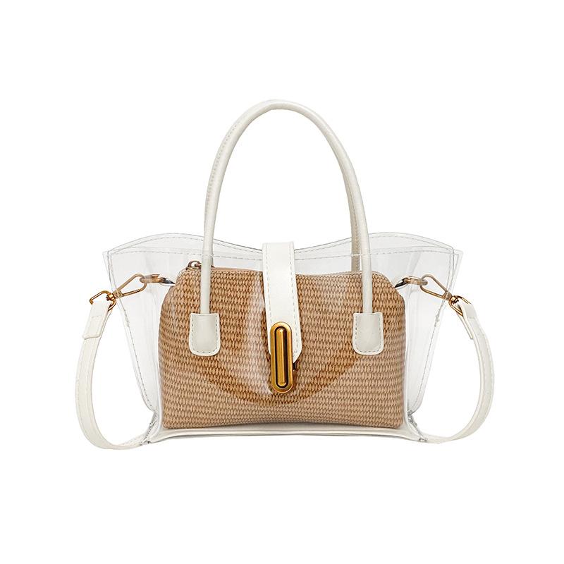 Stylish and exquisite transparent woven contrasting color women's jelly bag New commuter versatile women's shoulder messenger bag