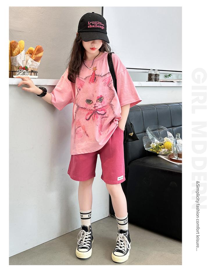 Girls' Summer Casual Set New Korean Style Fashionable Loose Girls' Summer Short Sleeved Shorts Set