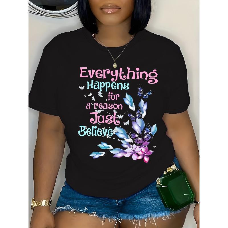 

Plus Size Women s Geometric Print Crew Neck T-Shirt - Soft cotton Blend Casual Short Sleeve Top, Machine Washable Spring/Summer Tee S чёрный