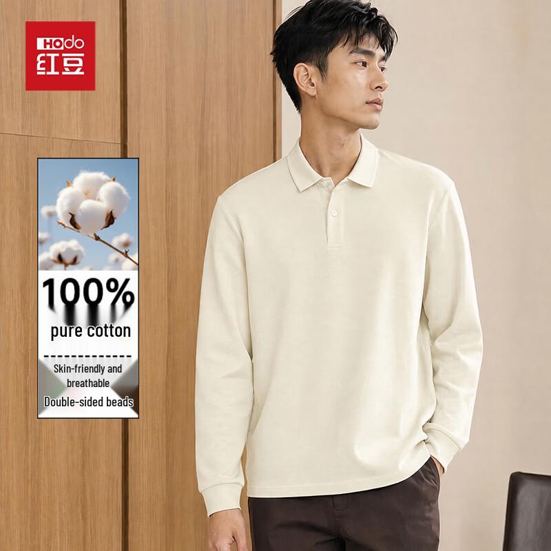 Hongdou Men's 100% Cotton Long-Sleeve Polo Shirt