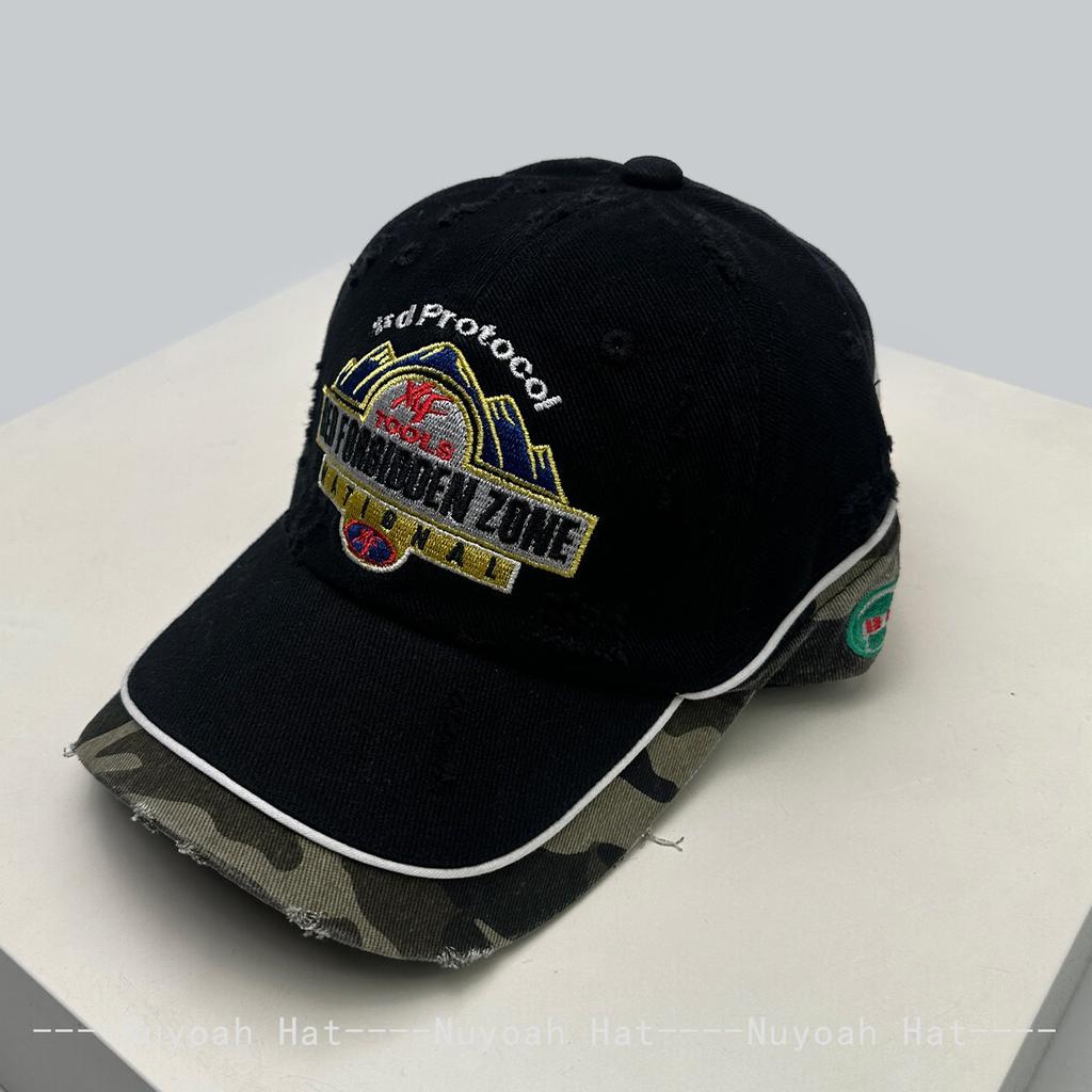 Fashion Hat Four Seasons New American Splicing Letter Embroidery Baseball Hat Men's and Women's Shading Personality Soft Top Camouflage Cap