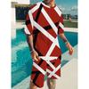 Men's 2-piece Geometric Pattern Printed T-shirt and Short-sleeved Short Pants Set
