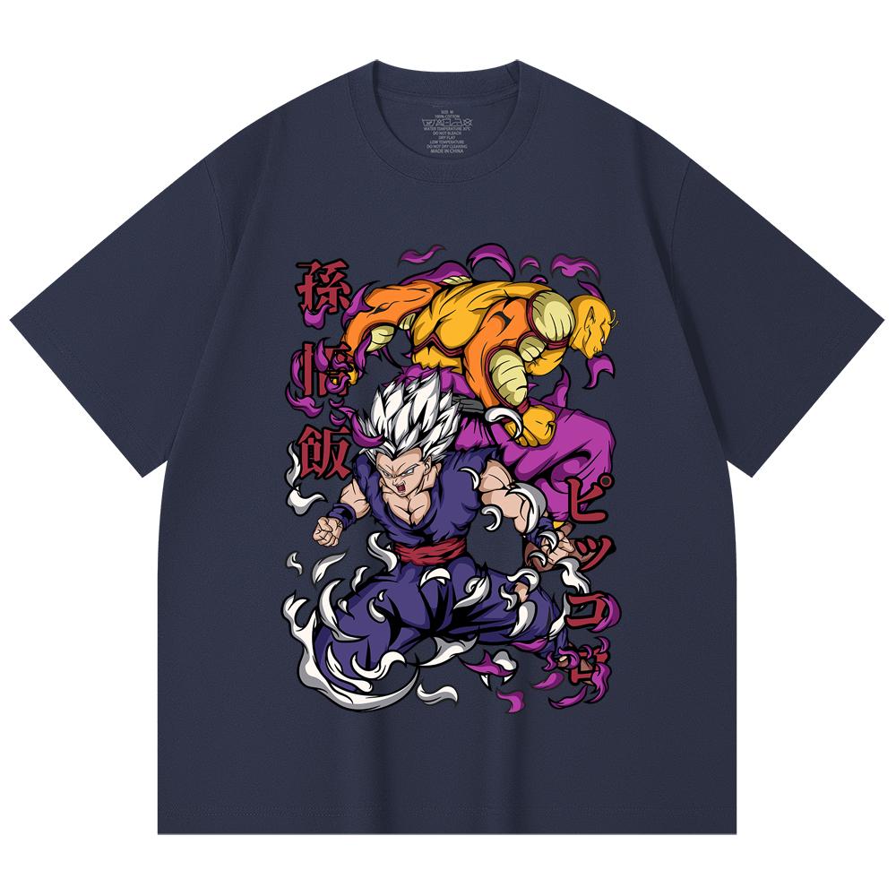 230 g/m² 100 % Baumwolle Dragon Ball V57 Gohan Piccolo Aufdruck Unisex Schweres Baumwoll-T-Shirt