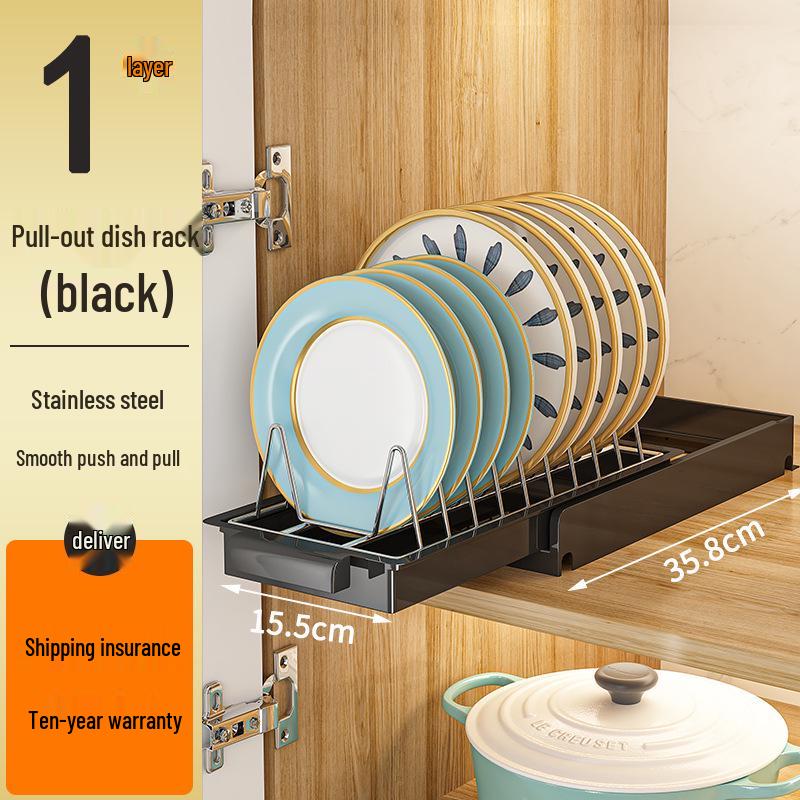 Tiered In-Cabinet Pull-Out Dish Rack for Plates and Bowls