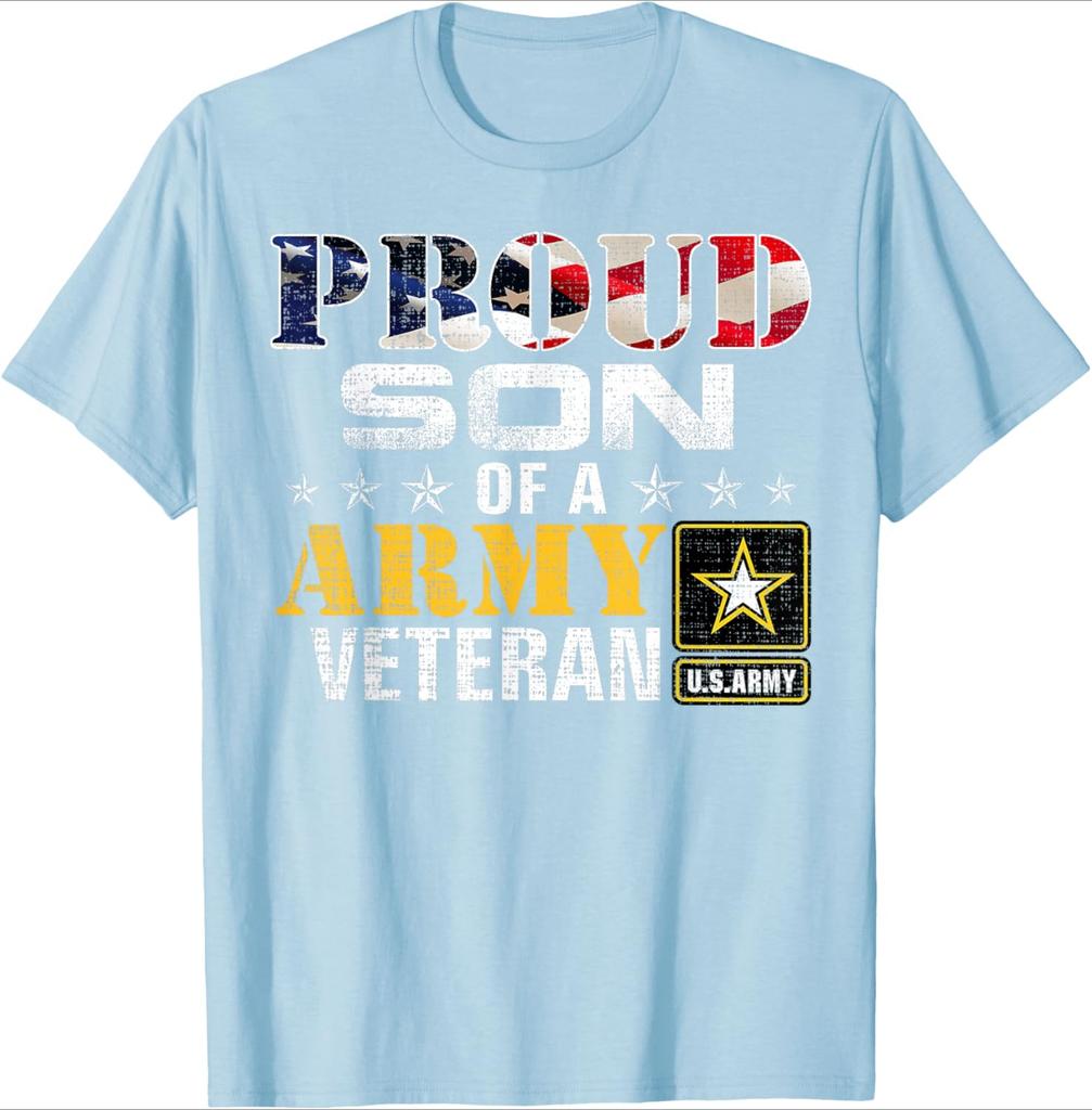 Proud Son Of A Army Veteran American Flag Military design100 cotton summer casual Oneck short sleeve printed mens Tshirt