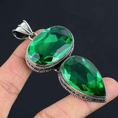 Green Quartz Gemstone Pendant Solid 925 Sterling Silver Pendant Jewelry Gift For Unisex