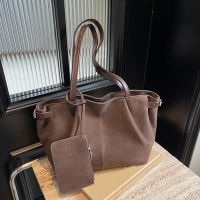 Wildleder-Umhängetaschen für Damen, große Kapazität, Tragetasche, leichte Unterarmtasche, lässige Shopper-Handtasche, einfarbig, Reise-Beuteltasche
