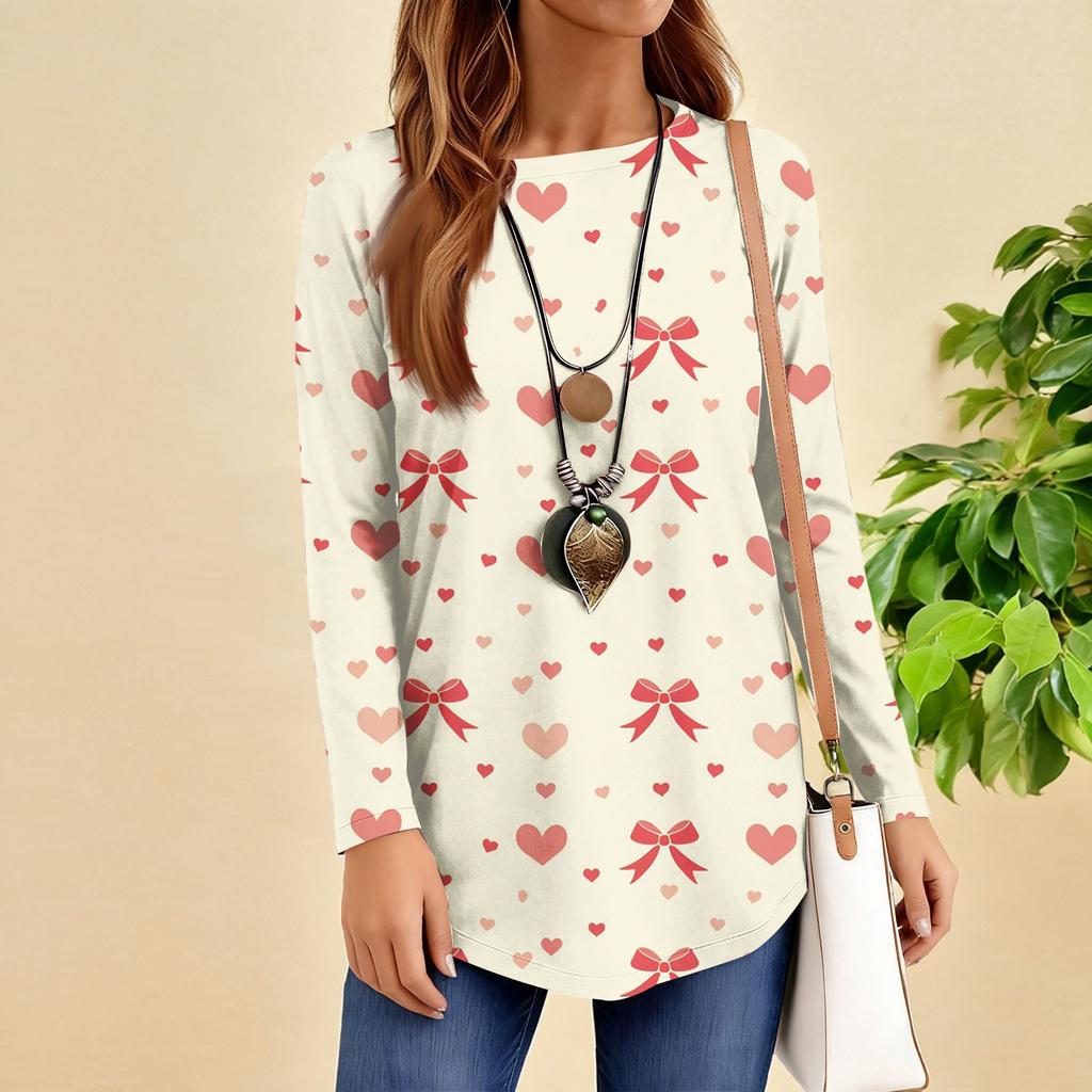 Women's Loose Round Neck Raglan Sleeve Printed Long Sleeve T-Shirt Pullover