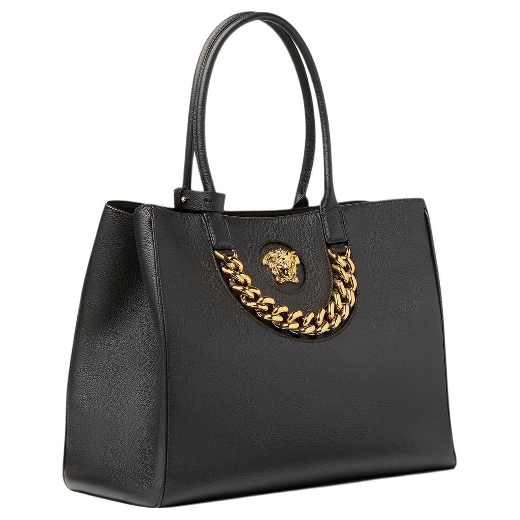 Versace La Medusa Classic Solid Color Large Chain Commuter Fashion Tote Bag Women Tote Bags Black 1004462-DVIT2T-1B00V