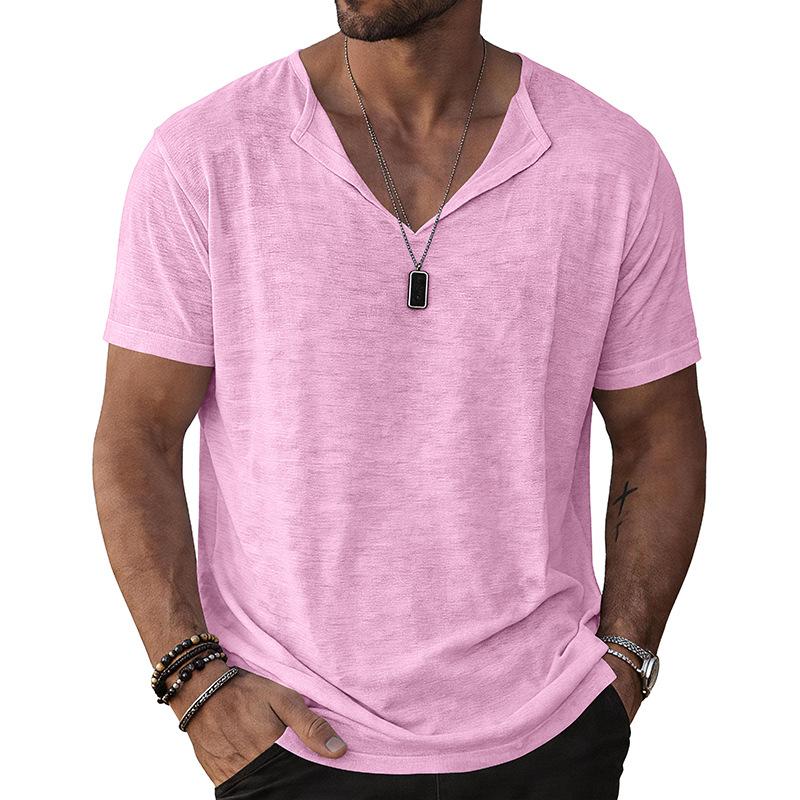 Mens Solid Color Henley Neck Short Sleeve T Shirt