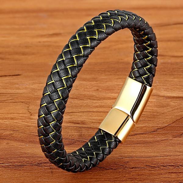 Men Jewelry Punk Black Blue Braided Leather Bracelet for Men Stainless Steel Magnetic Clasp Fashion Bangles Gifts 6 Colors