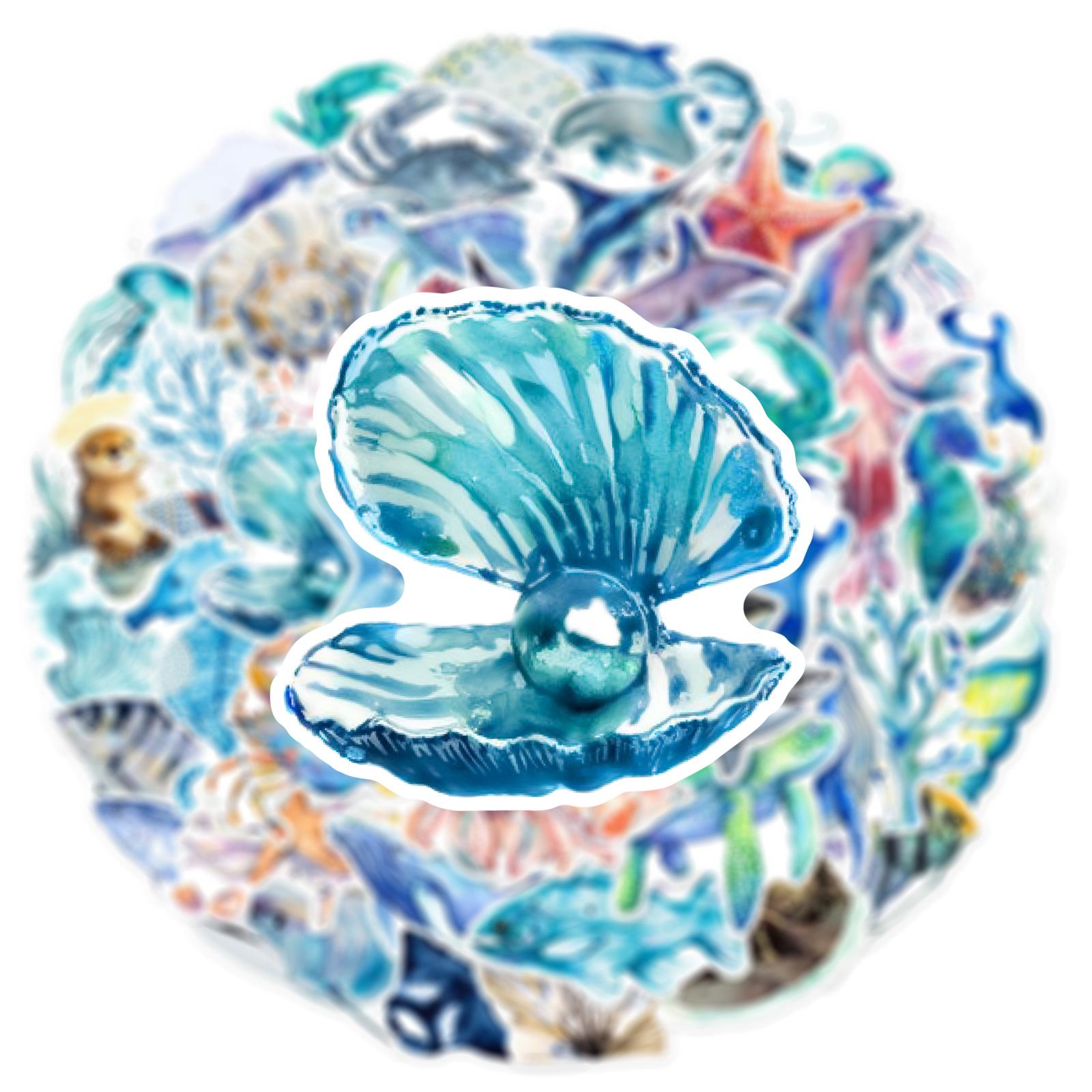 50 stuks/pak Nieuwe Handgetekende Oceaan Serie Graffiti Stickers Voor Bagage Telefoon Gitaar Waterbeker Verplaatsbare Stickers