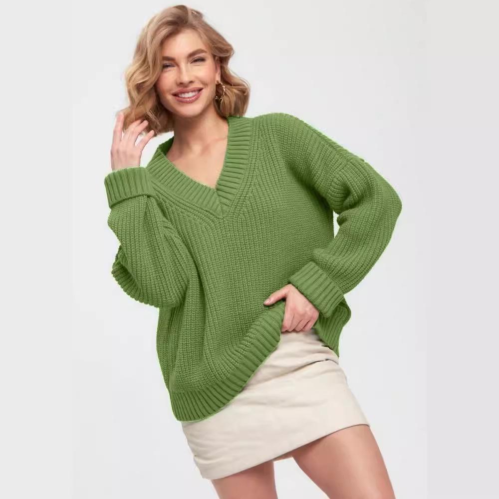 049 Women's V-Neck Loose Sweater: New Autumn/Winter, European American Style