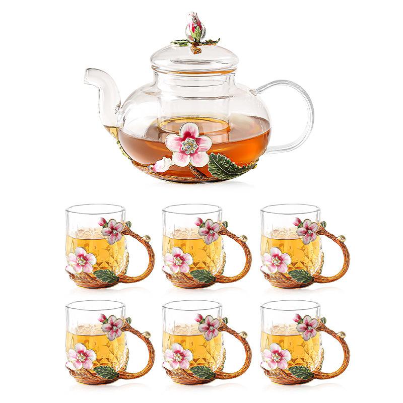 Teacup Plum Blossom Enamel Color Kung Fu Tea Set Tea Separation Teapot Small Teacup High Temperature Resistant Kettle