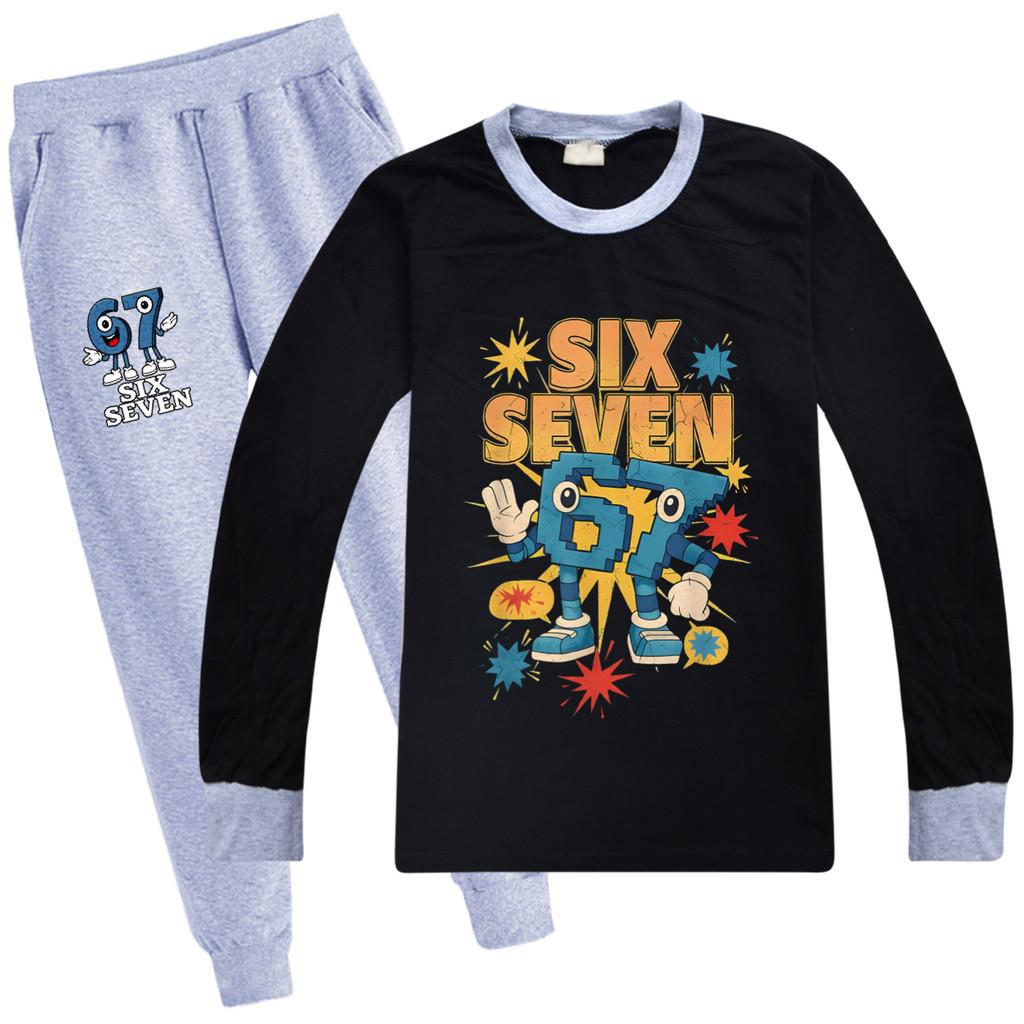 5262 Kinder Jungen Mädchen Steal a Brainrot 67 Aufdruck T-Shirt Hose Kleidung Set