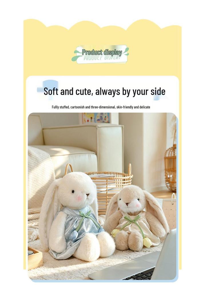 Adorable Tulip Long-Eared Rabbit Plush with Flower Gauze Skirt - Perfect Girly Gift