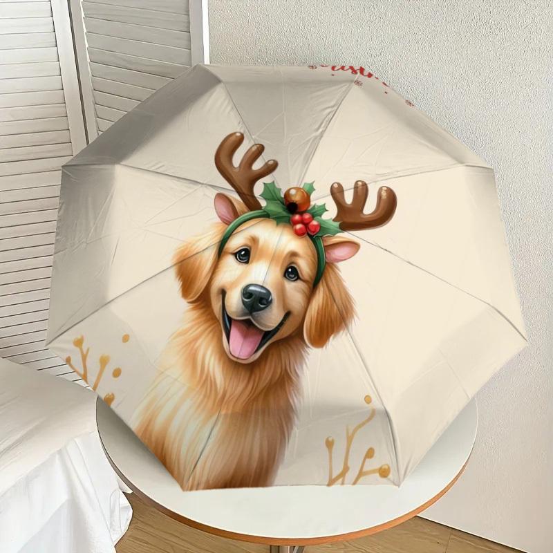 

1pc Christmas Golden Retriever with Antlers Umbrella with Plastic Handle,Suitable for All Seasons Home Travel Outdoor UmbrellaDD228