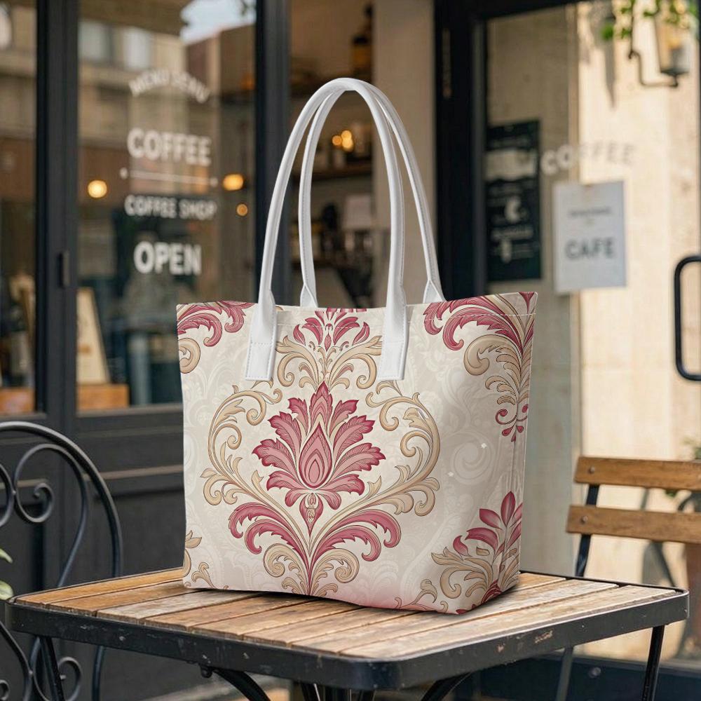 Elegant Damask Pattern Tote Bag Ladies Classic Shoulder Bag for Daily Use