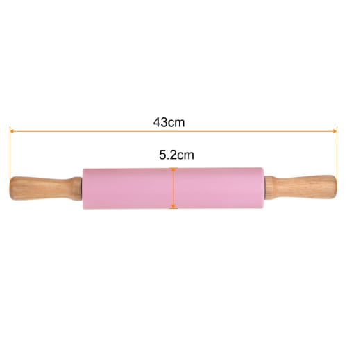 Uxcell Silicone Rolling Pin for Baking, 43cm, Wooden Handle, Non-Stick Rolling Pin, Small Roller, Play-Doh Rolling Pin for Dough, Pizza, Fondant, and