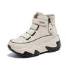 Leather high-top dad shoes autumn new thick-soled Velcro breathable double zipper casual shoes