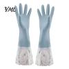Dishwashing Gloves for Sensitive Hands Long Sleeves Gloves, Thick Fleece Lining Non-Slip Silicone Cleaning Warm Household Reusable Waterproof Kitchen