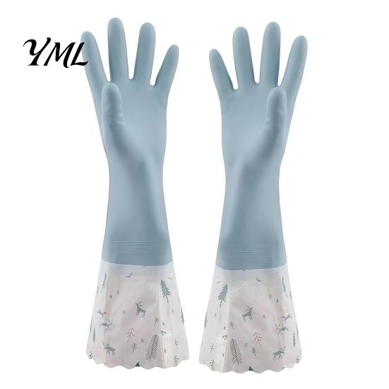 Dishwashing Gloves for Sensitive Hands Long Sleeves Gloves, Thick Fleece Lining Non-Slip Silicone Cleaning Warm Household Reusable Waterproof Kitchen