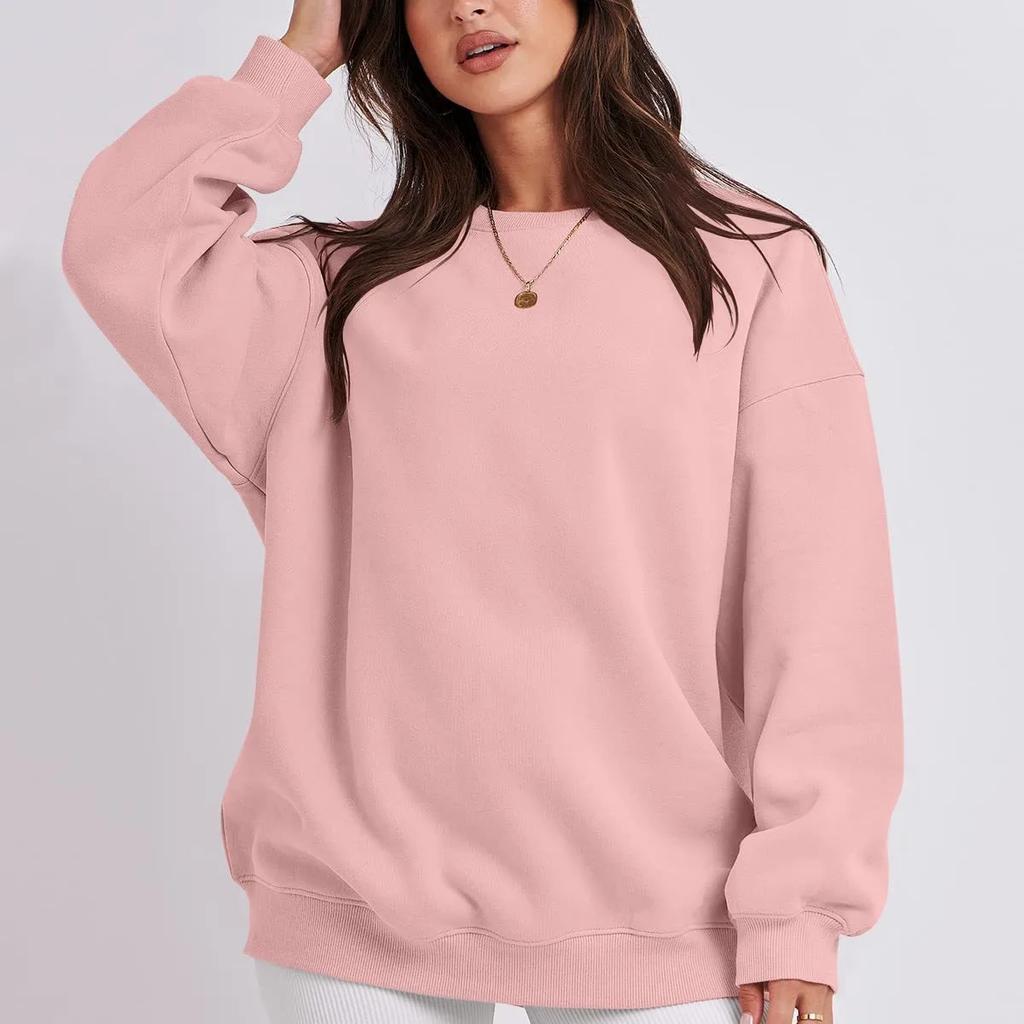 Women's Loose-Fit Sweatshirt Crew Neck Fleece-Lined Long Sleeve Top Solid Color Round Neck For Autumn Winter 2025