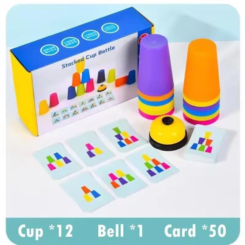 Montessori Toys Stack Cup Game With Card Kid Educational Intellectual Enlightenment Color Cognition Logic Training Children Gift