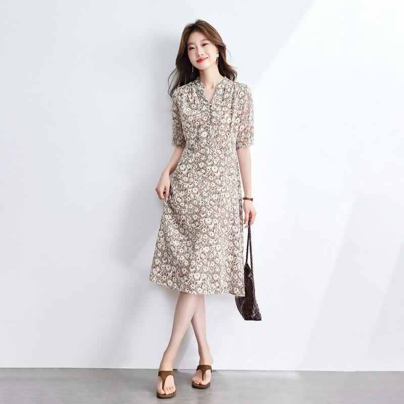 Srcr Women's V-Neck Floral Mulberry Silk Midi Dress