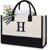 Large Capacity Tote Bag Fashion Canvas Totes Letters Flower Portable Beach Shoulder Shopping Casual Beach Bag Handbag