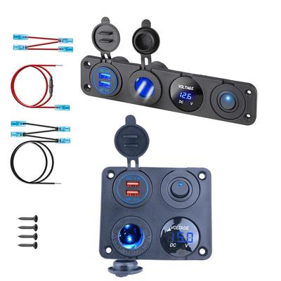 4v1 Panel Dual QC 3.0 USB Nabíječka do auta Napájecí zásuvka Voltmetr Zásuvkový spínač pro Car Marine Boat RV Truck