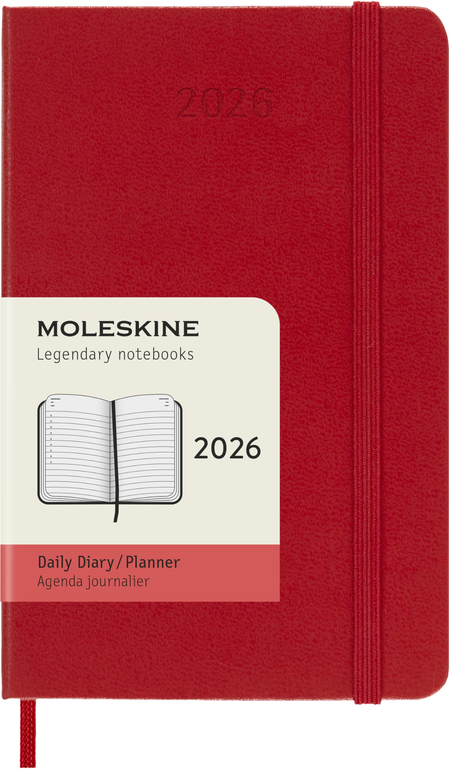 

Moleskine 2026 Planner, 12-Month Daily Diary, Pocket Size (9cm x 14cm), Hardcover, Scarlet Red, DHF212DC2Y26, Starting in January