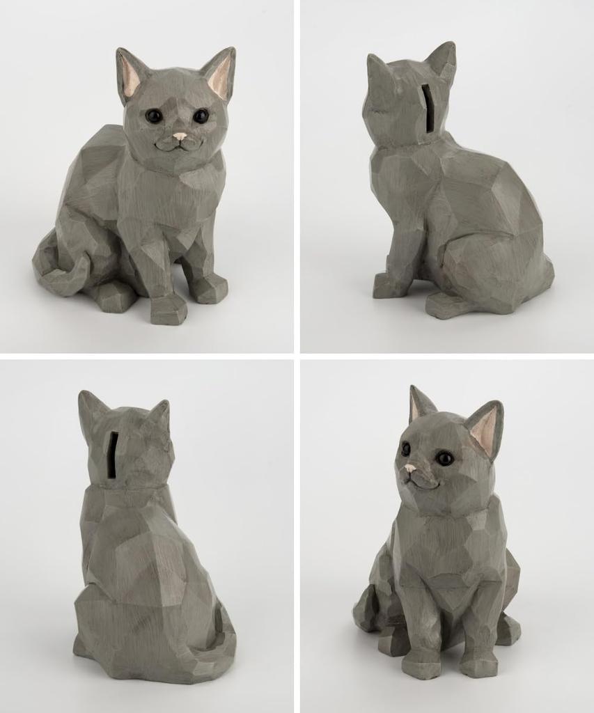 Piggy Bank Money Bank Animal Cat Wood Carving Interior Object Suora