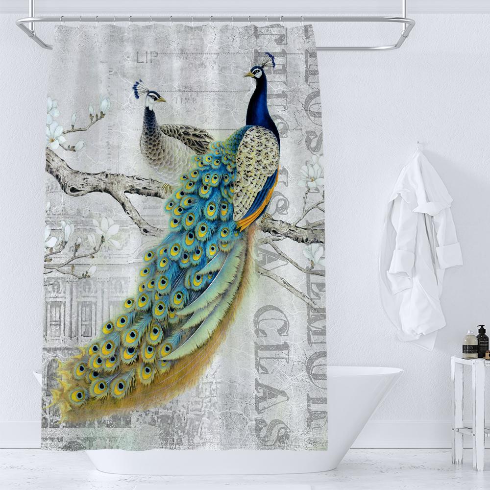Flower and Bird style Shower Curtain for Bathroom Peacocks Print Polyester Fabric Decorative Bath Curtain Washable Curtain