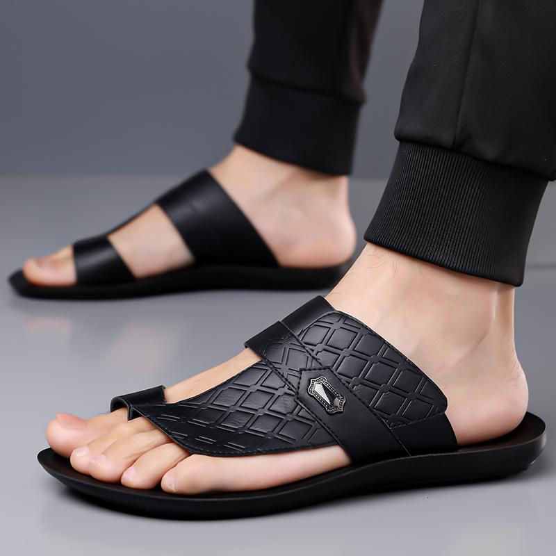 TUINANLE Men’s Minimalist and Stylish Summer Casual Flat Sandals – Slip-on Genuine Leather Sandals Suitable for Indoor and Outdoor Use