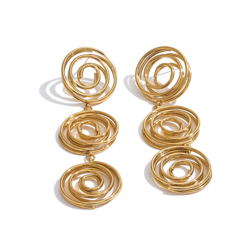 

Yhpup Popular Stainless Steel Round Hollow Long Drop Earrings for Women Rust Proof Daily Charm Statement Jewelry Waterproof Gift