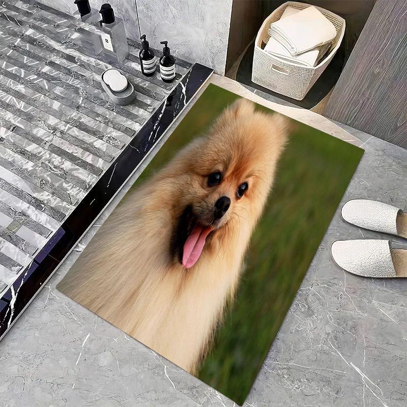 1pc Cute Pomeranian Dogs Bathroom Absorbent Mats Anti-Slip Mats Home Decor Supplies Carpets Home Kitchen Floor Mats
