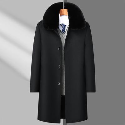 Winter New Men's Woolen Coat Medium and Long Lapel Collar Dad Wear Fleece Thickened Woolen Coat Coat