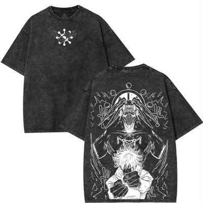 Gothic Alternative Graphic T - Shirt: Washed Double Sided Front Back Printed Men's Short Sleeve for Daily Party