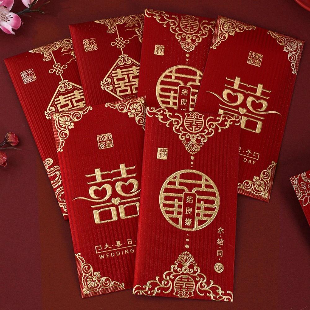 6 Pcs With Clear Patterns Hongbao Blessing Bag Paper Jam Red Pocket Bride