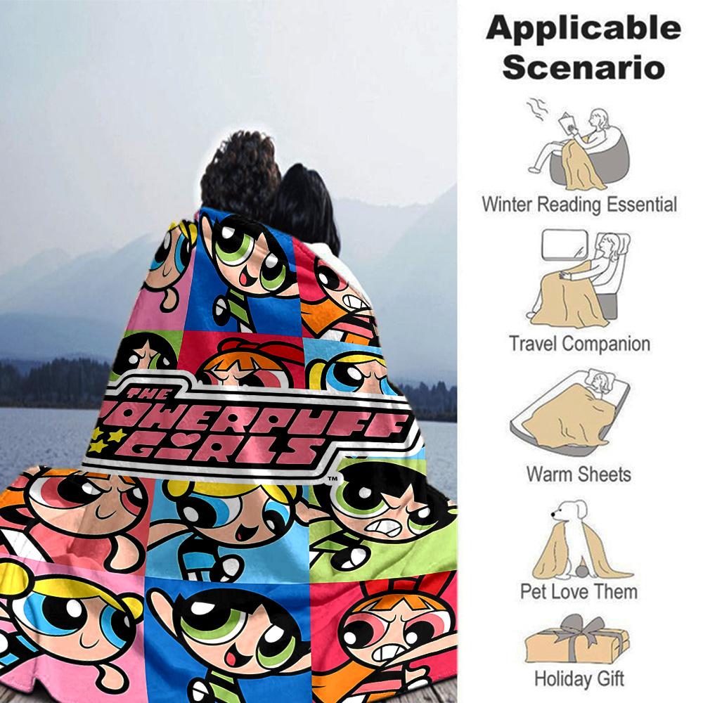 Powerpuff Girls Adventure Flannel Blanket Super Soft Warm Cozy Blanket For Sofa Bed Office Travel Allseason Home Decor Gift