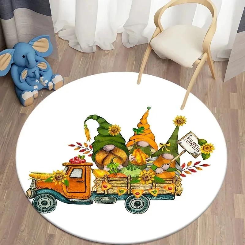 Fall Pumpkin Round Rug for Bedroom Thanksgiving Decor Circle Non Slip Carpet Maple Leaves Floor Mat for Bath Living Room Kitchen