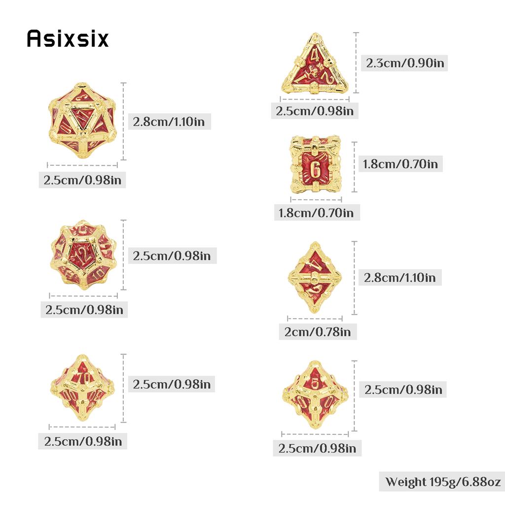 Metal Dice Perfect for Tabletop Rpgs and Card Games 7 Pcs Golden Red Skull Dice Solid Metal Polyhedral Dice Role-Playing RPG